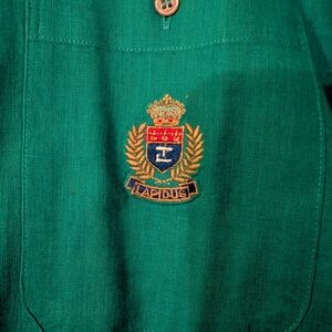 Ted Lapidus safari style button up collared shirt green vintage